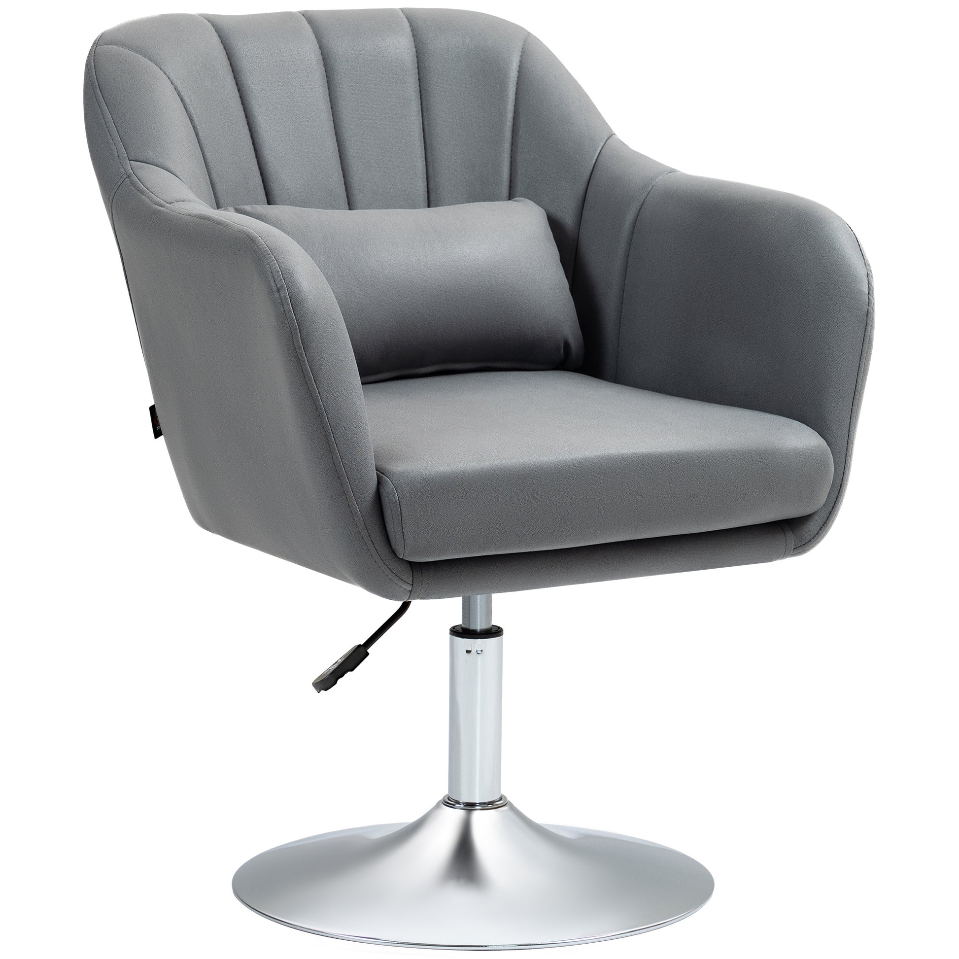 Armchair Lounge Chair with Armrest, Lumbar Pillow, Upholstered Recliner with Metal Frame, Microfiber Cloth, Height Adjustable Swivel Chair for Bedroom, Living Room, Dark Gray