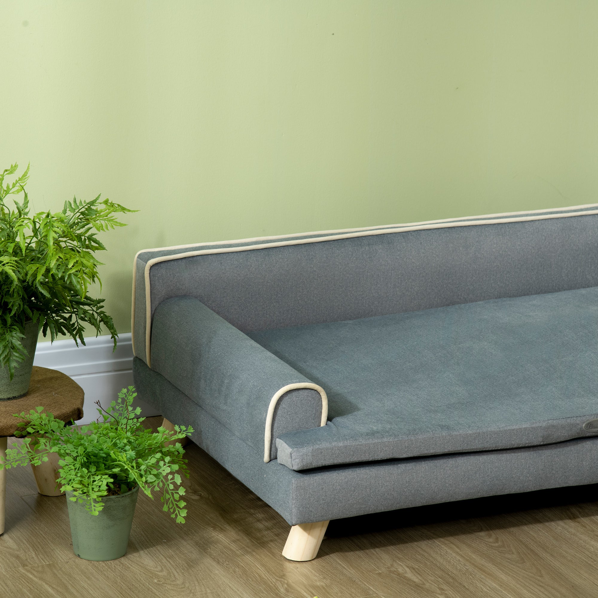 Scandinavian Design Sofa for Dogs Cats Removable Fluffy Cushion Solid Wood Legs 100 x 62 x 32 cm Gray