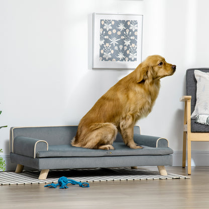 Scandinavian Design Sofa for Dogs Cats Removable Fluffy Cushion Solid Wood Legs 100 x 62 x 32 cm Gray