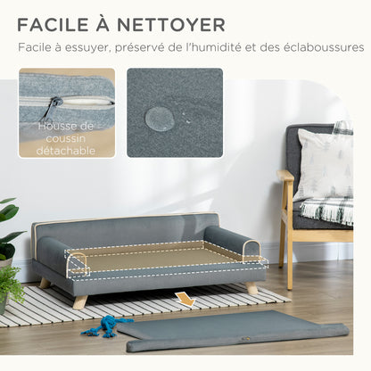 Scandinavian Design Sofa for Dogs Cats Removable Fluffy Cushion Solid Wood Legs 100 x 62 x 32 cm Gray