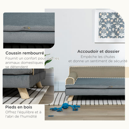 Scandinavian Design Sofa for Dogs Cats Removable Fluffy Cushion Solid Wood Legs 100 x 62 x 32 cm Gray