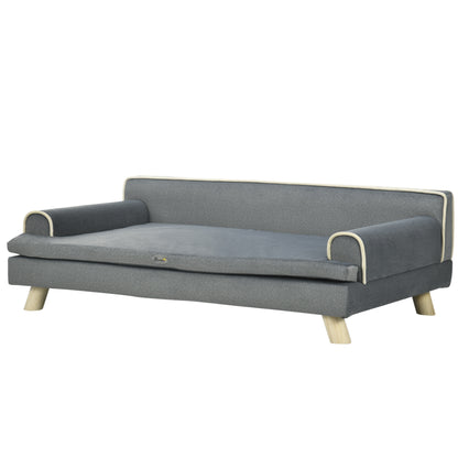 Scandinavian Design Sofa for Dogs Cats Removable Fluffy Cushion Solid Wood Legs 100 x 62 x 32 cm Gray