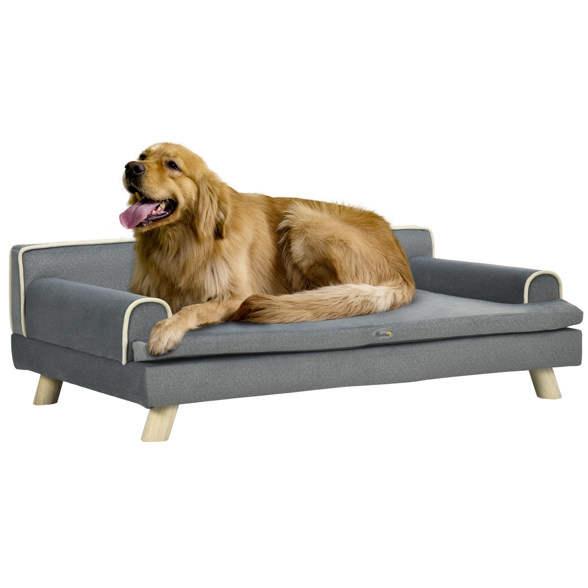 Scandinavian Design Sofa for Dogs Cats Removable Fluffy Cushion Solid Wood Legs 100 x 62 x 32 cm Gray
