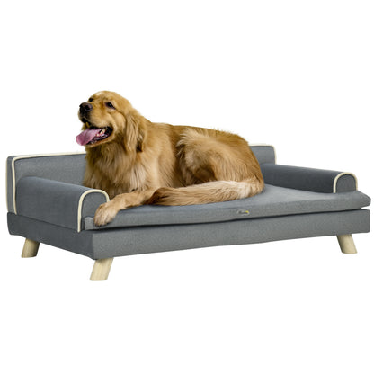 Scandinavian Design Sofa for Dogs Cats Removable Fluffy Cushion Solid Wood Legs 100 x 62 x 32 cm Gray