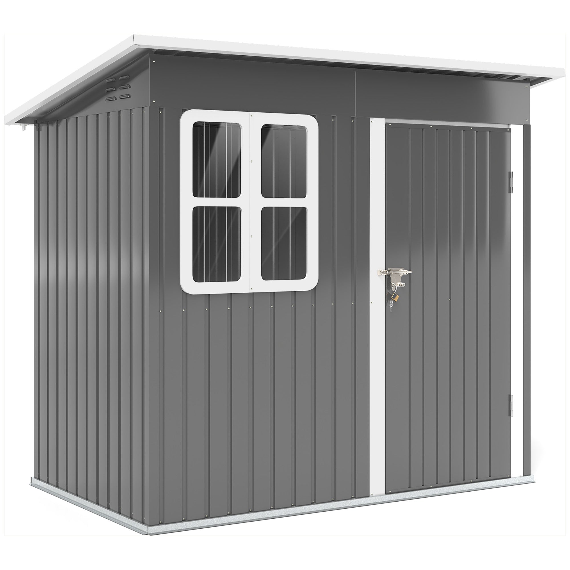 Garden Shed 2.55m², Shed with Pent Roof, 221 x 133 x 190/173 cm, Tool Shed with Lockable Door, Window, Bicycle Garage, Steel Garden Cabinet, for Backyard, Garden, Dark Gray