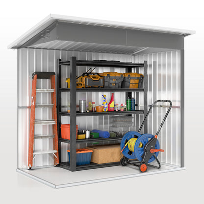 Garden Shed 2.55m², Shed with Pent Roof, 221 x 133 x 190/173 cm, Tool Shed with Lockable Door, Window, Bicycle Garage, Steel Garden Cabinet, for Backyard, Garden, Dark Gray