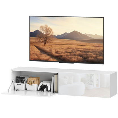 Floating TV Stand Wall-Mounted TV Cabinet for TVs up to 45 55 65 Inches with 2 Doors, Wall TV Stand for Living Room Bedroom, 140 x 33 x 29.8 cm, White