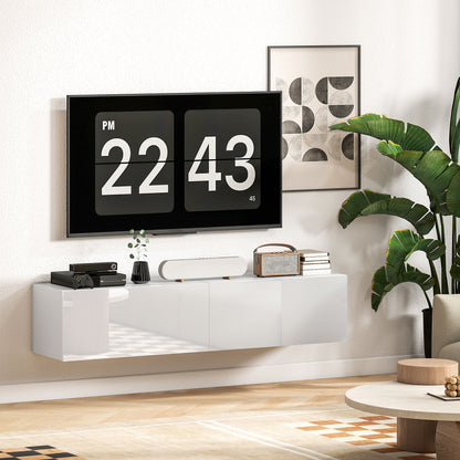 Floating TV Stand Wall-Mounted TV Cabinet for TVs up to 45 55 65 Inches with 2 Doors, Wall TV Stand for Living Room Bedroom, 140 x 33 x 29.8 cm, White