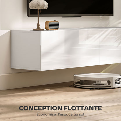 Floating TV Stand Wall-Mounted TV Cabinet for TVs up to 45 55 65 Inches with 2 Doors, Wall TV Stand for Living Room Bedroom, 140 x 33 x 29.8 cm, White
