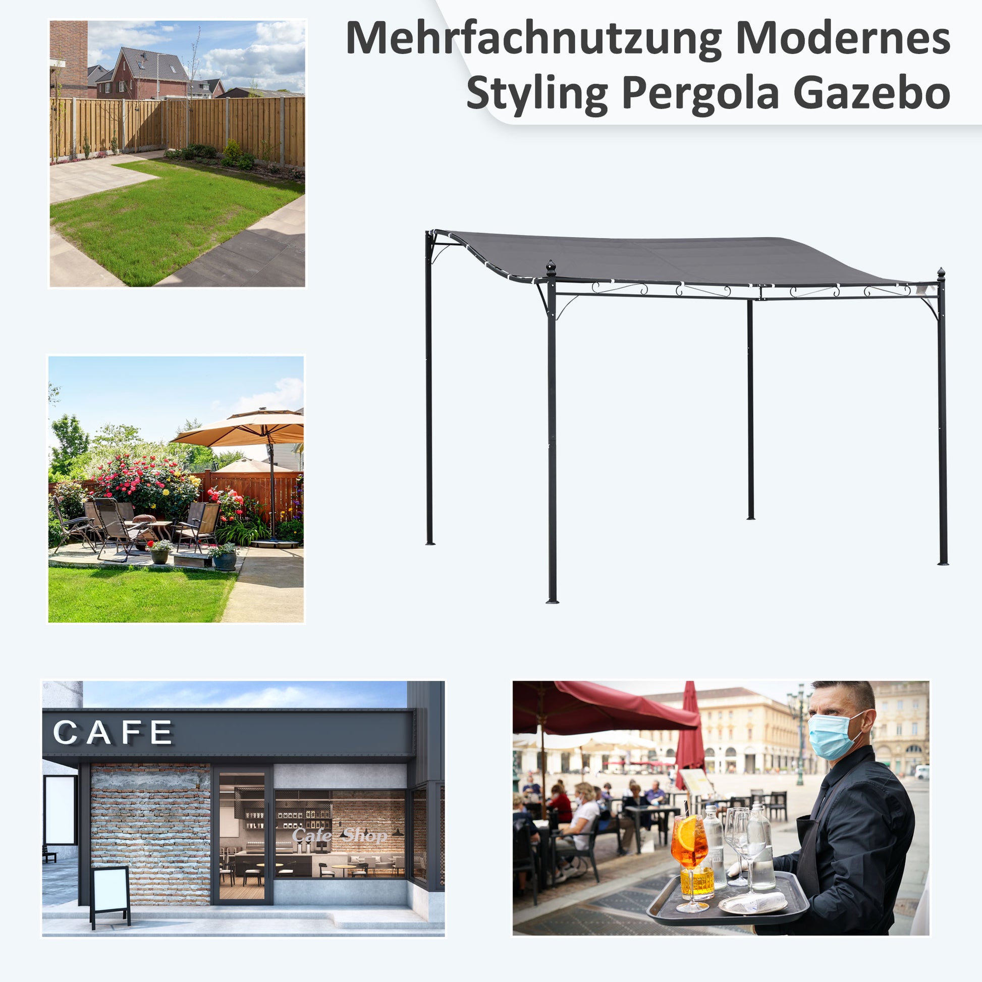 Pergola Garden Pavilion Canopy Cover Tent Metal Grey 297x297cm