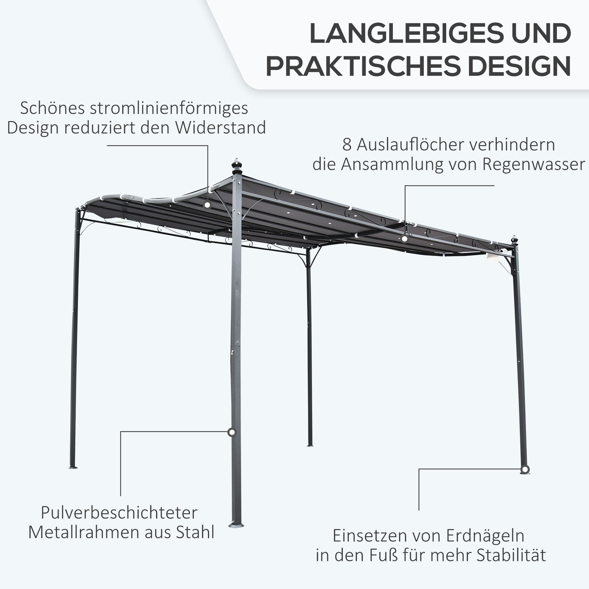 Pergola Garden Pavilion Canopy Cover Tent Metal Grey 297x297cm