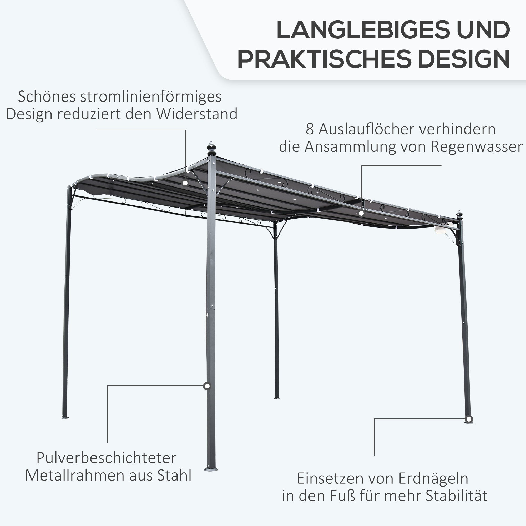 Pergola Garden Pavilion Canopy Cover Tent Metal Grey 297x297cm