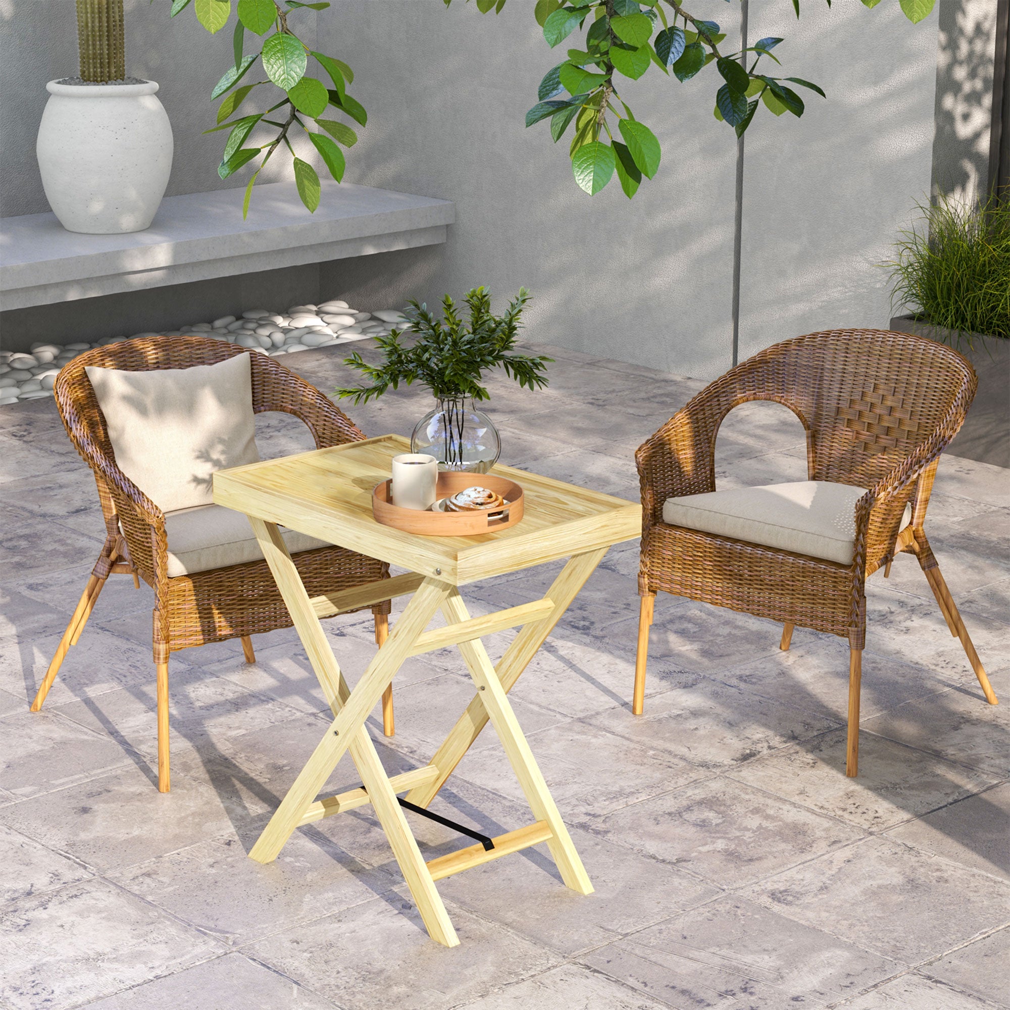 Rectangular outdoor garden table in natural wood for balcony terrace 68L x 44W x 75H cm