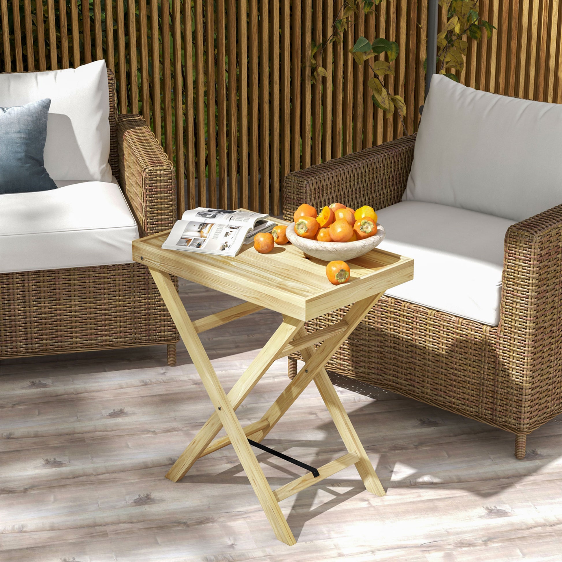 Rectangular outdoor garden table in natural wood for balcony terrace 68L x 44W x 75H cm