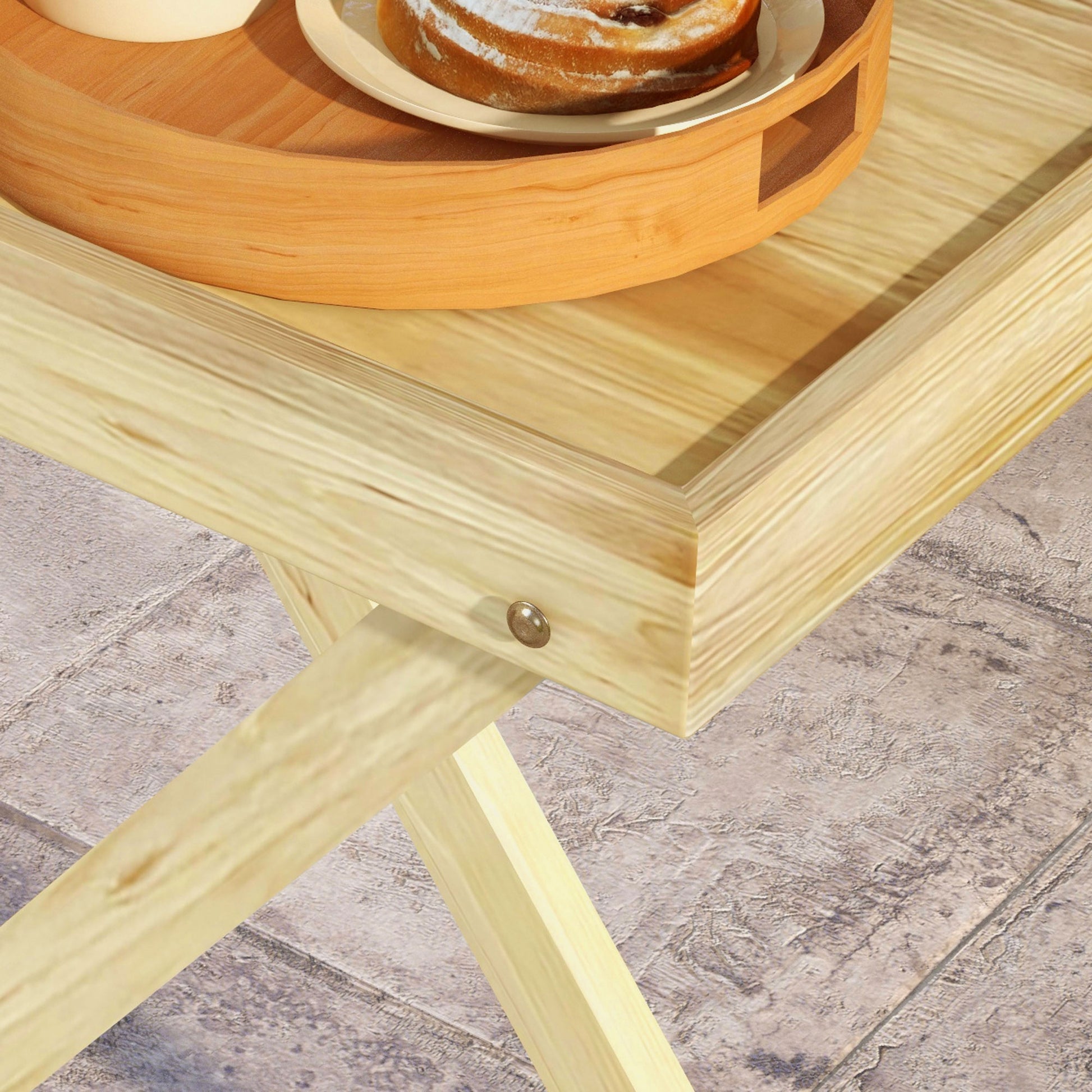Rectangular outdoor garden table in natural wood for balcony terrace 68L x 44W x 75H cm