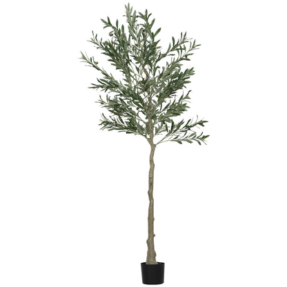 Artificial Olive Tree Large 180 cm Fake Plant, Plastic Artificial Plants Olive Tree in Pot, Artificial Tree with Cement, Artificial Moss for Living Room, Bedroom, Decor, Office
