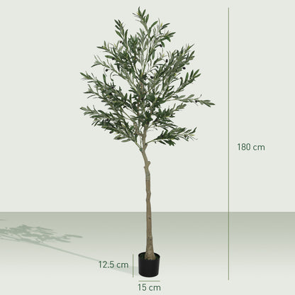 Artificial Olive Tree Large 180 cm Fake Plant, Plastic Artificial Plants Olive Tree in Pot, Artificial Tree with Cement, Artificial Moss for Living Room, Bedroom, Decor, Office