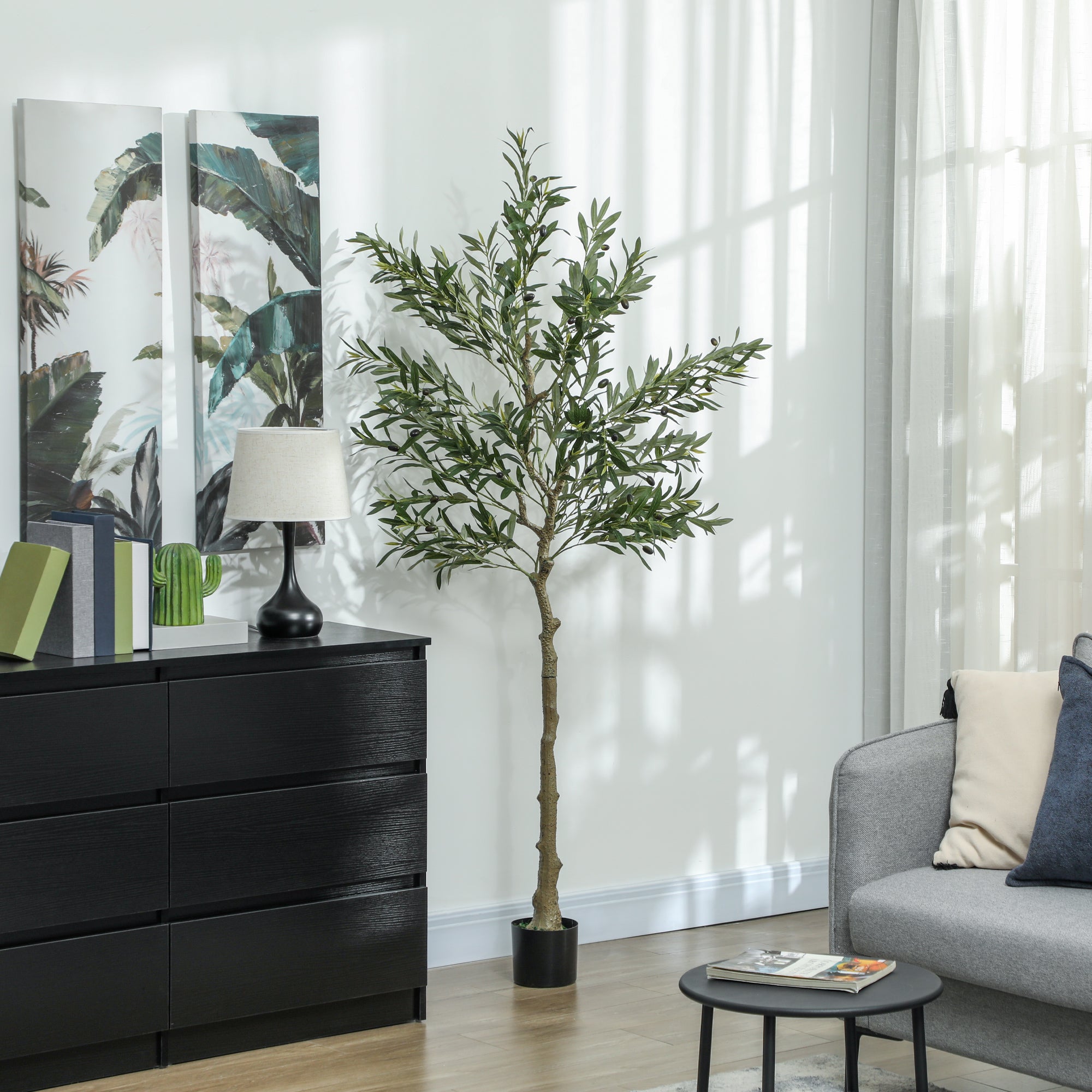 Artificial Olive Tree Large 180 cm Fake Plant, Plastic Artificial Plants Olive Tree in Pot, Artificial Tree with Cement, Artificial Moss for Living Room, Bedroom, Decor, Office