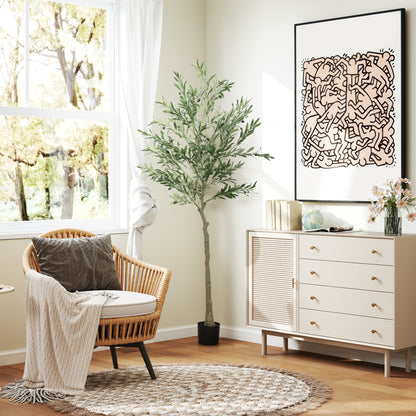 Artificial Olive Tree Large 180 cm Fake Plant, Plastic Artificial Plants Olive Tree in Pot, Artificial Tree with Cement, Artificial Moss for Living Room, Bedroom, Decor, Office