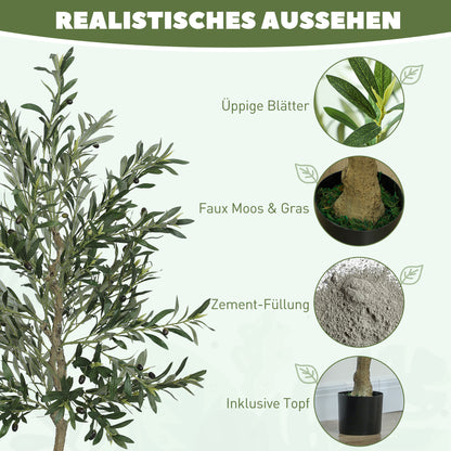 Artificial Olive Tree Large 180 cm Fake Plant, Plastic Artificial Plants Olive Tree in Pot, Artificial Tree with Cement, Artificial Moss for Living Room, Bedroom, Decor, Office