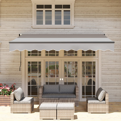 Manual Retractable Awning 360x220 cm Balcony Awning with Aluminum Crank 3 Arms and UV30+ Protection Retractable Outdoor Awning for Garden Terrace Windows Gray