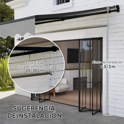 Manual Retractable Awning 360x220 cm Balcony Awning with Aluminum Crank 3 Arms and UV30+ Protection Retractable Outdoor Awning for Garden Terrace Windows Gray