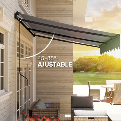 Manual Retractable Awning 360x220 cm Balcony Awning with Aluminum Crank 3 Arms and UV30+ Protection Retractable Outdoor Awning for Garden Terrace Windows Gray