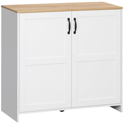 Kitchen Storage Cabinet Sideboard Buffet with 2 Doors and 2 Adjustable Shelves - White and Wood Look - 90 x 39.5 x 88 cm