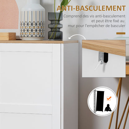 Kitchen Storage Cabinet Sideboard Buffet with 2 Doors and 2 Adjustable Shelves - White and Wood Look - 90 x 39.5 x 88 cm