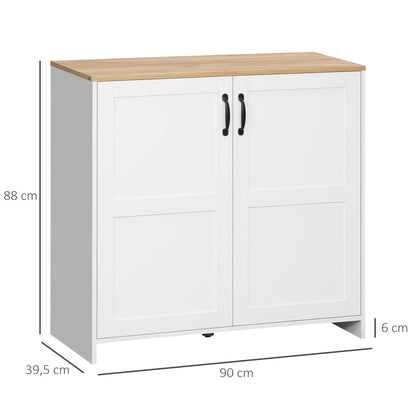 Kitchen Storage Cabinet Sideboard Buffet with 2 Doors and 2 Adjustable Shelves - White and Wood Look - 90 x 39.5 x 88 cm