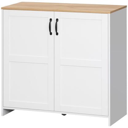 Kitchen Storage Cabinet Sideboard Buffet with 2 Doors and 2 Adjustable Shelves - White and Wood Look - 90 x 39.5 x 88 cm