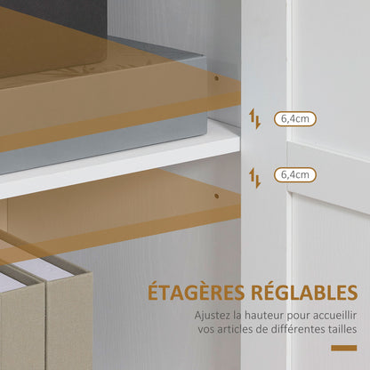 Kitchen Storage Cabinet Sideboard Buffet with 2 Doors and 2 Adjustable Shelves - White and Wood Look - 90 x 39.5 x 88 cm
