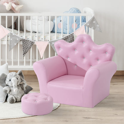Children's Play Sofa with Ottoman, Kids Sofa Princess Play Sofa Mini Couch for Cozy Corner, Children's Room, Playroom, Bedroom, Pink