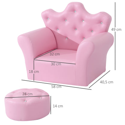 Children's Play Sofa with Ottoman, Kids Sofa Princess Play Sofa Mini Couch for Cozy Corner, Children's Room, Playroom, Bedroom, Pink