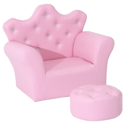Children's Play Sofa with Ottoman, Kids Sofa Princess Play Sofa Mini Couch for Cozy Corner, Children's Room, Playroom, Bedroom, Pink