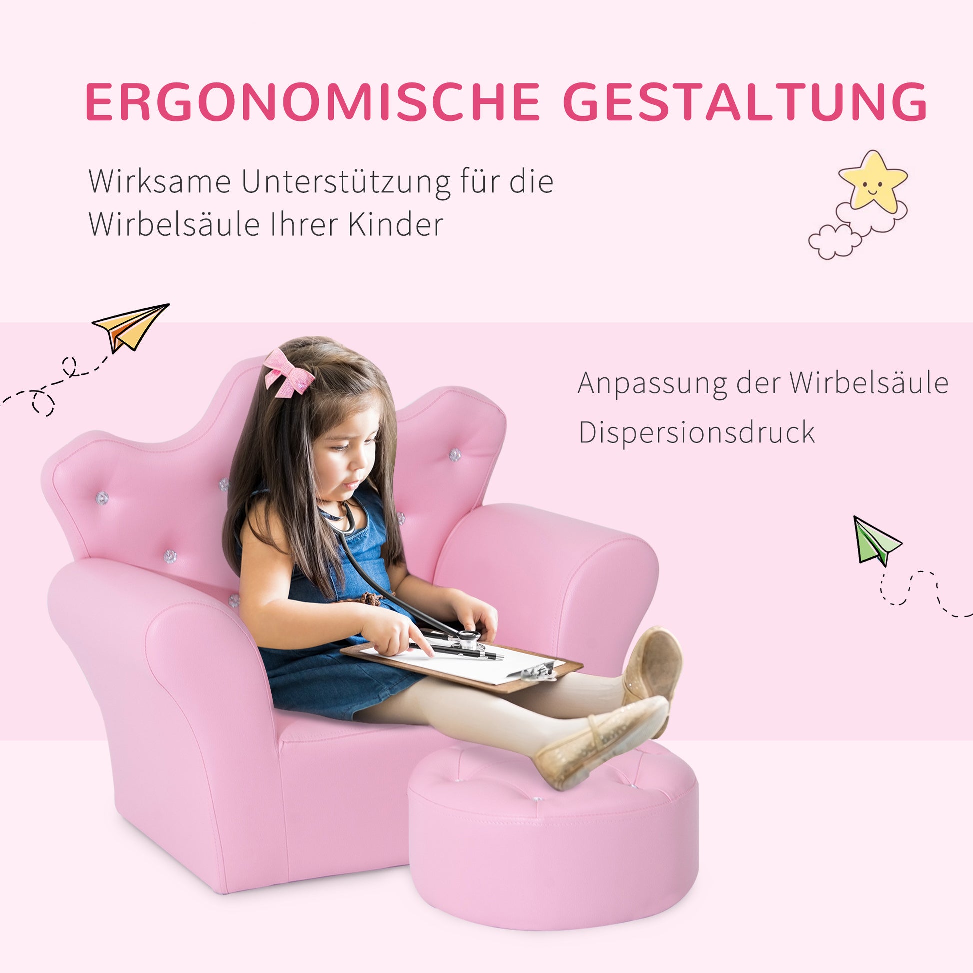 Children's Play Sofa with Ottoman, Kids Sofa Princess Play Sofa Mini Couch for Cozy Corner, Children's Room, Playroom, Bedroom, Pink
