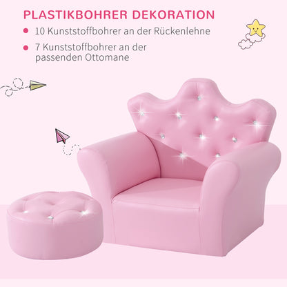 Children's Play Sofa with Ottoman, Kids Sofa Princess Play Sofa Mini Couch for Cozy Corner, Children's Room, Playroom, Bedroom, Pink