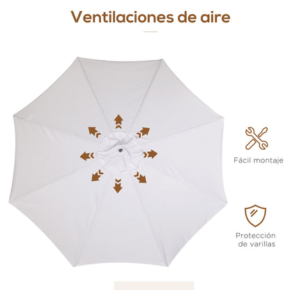 Terrace Exterior Umbrella Ø325 cm Garden Umbrella with Pulley System Ventilated Roof 8 Bamboo Ribs and Wooden Post Parasol for Patio Terrace Beige