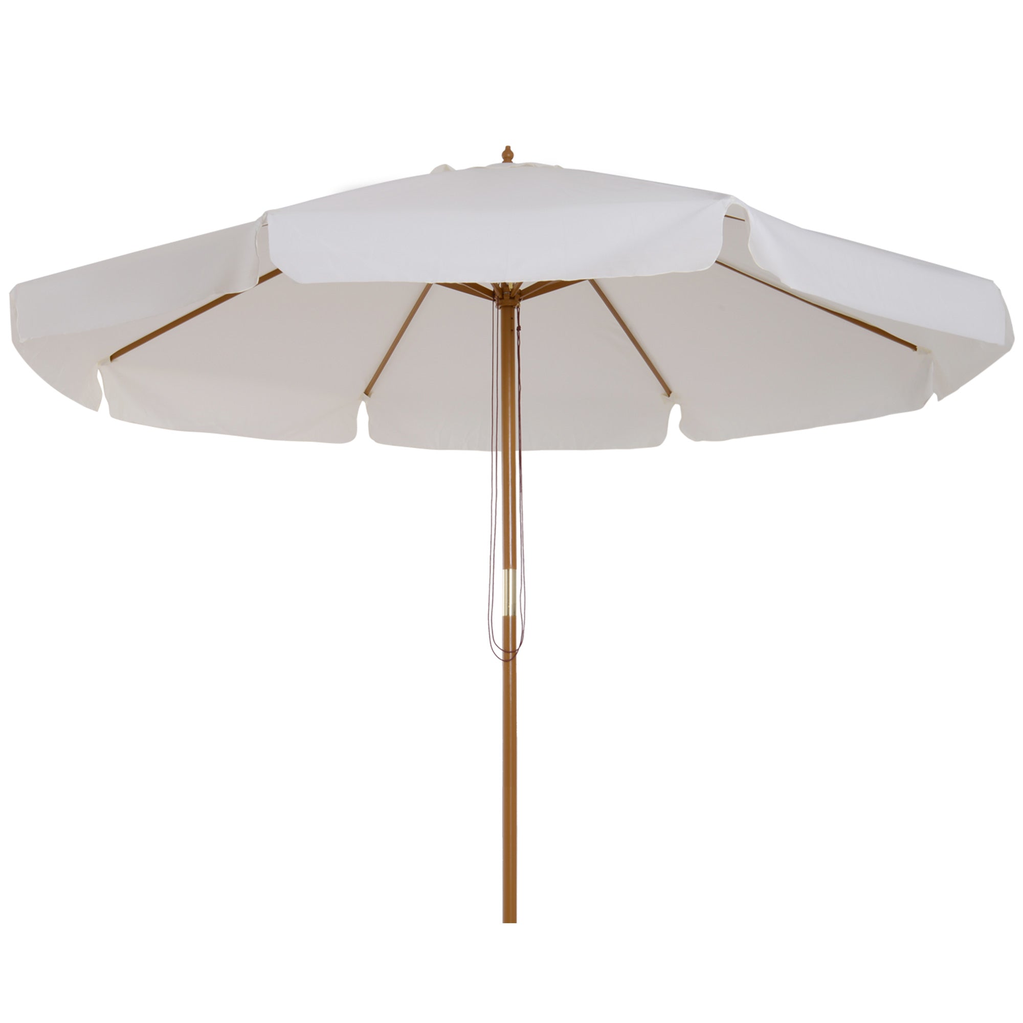 Terrace Exterior Umbrella Ø325 cm Garden Umbrella with Pulley System Ventilated Roof 8 Bamboo Ribs and Wooden Post Parasol for Patio Terrace Beige