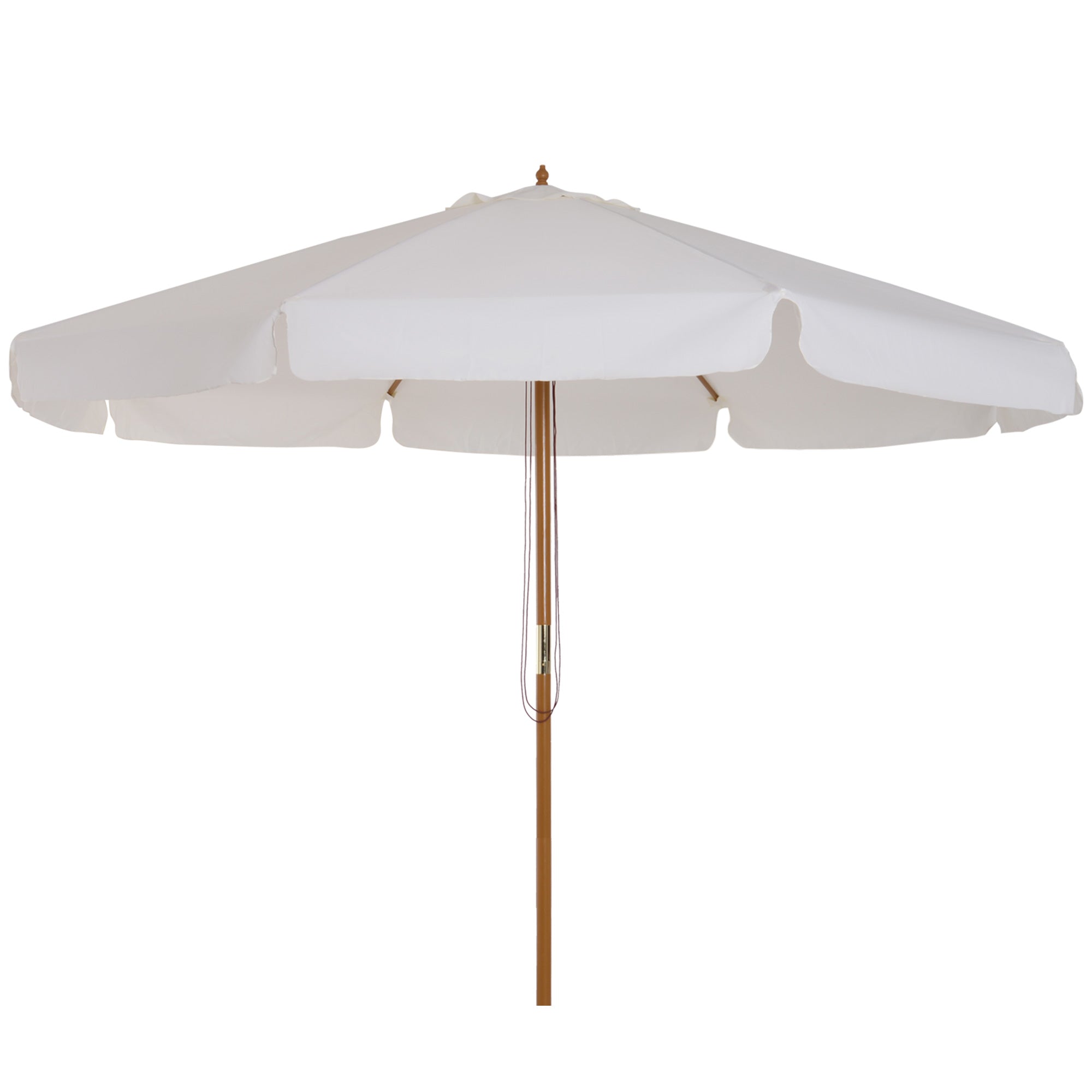 Terrace Exterior Umbrella Ø325 cm Garden Umbrella with Pulley System Ventilated Roof 8 Bamboo Ribs and Wooden Post Parasol for Patio Terrace Beige