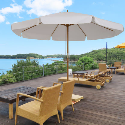 Terrace Exterior Umbrella Ø325 cm Garden Umbrella with Pulley System Ventilated Roof 8 Bamboo Ribs and Wooden Post Parasol for Patio Terrace Beige