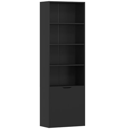 Bookcase Storage Shelf with 4 Open Compartments and 2 Doors, Storage Shelf for Living Room, Bedroom, Office, 59 x 29 x 180 cm, Black