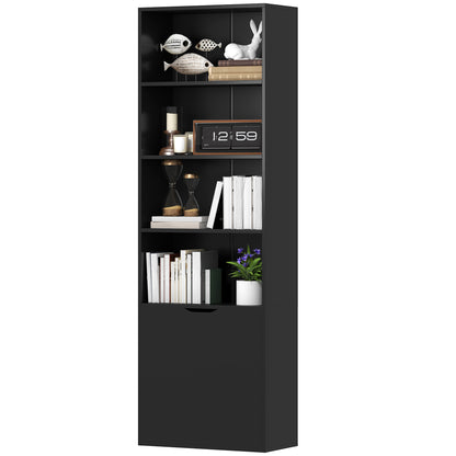 Bookcase Storage Shelf with 4 Open Compartments and 2 Doors, Storage Shelf for Living Room, Bedroom, Office, 59 x 29 x 180 cm, Black
