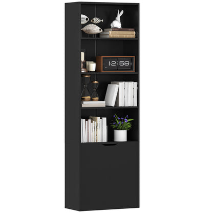 Bookcase Storage Shelf with 4 Open Compartments and 2 Doors, Storage Shelf for Living Room, Bedroom, Office, 59 x 29 x 180 cm, Black