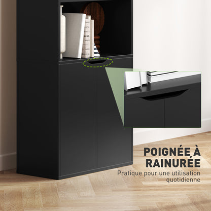 Bookcase Storage Shelf with 4 Open Compartments and 2 Doors, Storage Shelf for Living Room, Bedroom, Office, 59 x 29 x 180 cm, Black