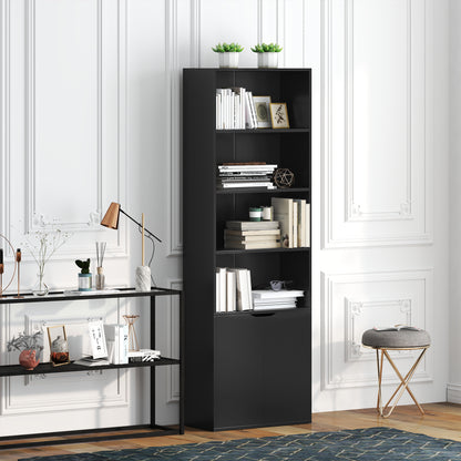 Bookcase Storage Shelf with 4 Open Compartments and 2 Doors, Storage Shelf for Living Room, Bedroom, Office, 59 x 29 x 180 cm, Black