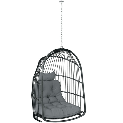 Hanging Chair Hanging Basket with Cushion Poly Rattan Swing Outdoor Indoor Foldable Hanging Chair Loadable up to 150kg Hanging Swing Basket Hanging Chair for Living Room Balcony Terrace Dark Gray