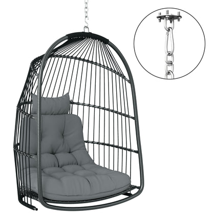 Hanging Chair Hanging Basket with Cushion Poly Rattan Swing Outdoor Indoor Foldable Hanging Chair Loadable up to 150kg Hanging Swing Basket Hanging Chair for Living Room Balcony Terrace Dark Gray