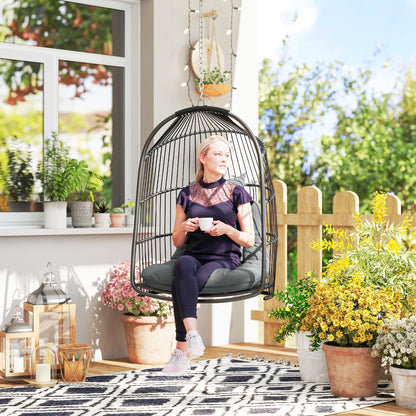 Hanging Chair Hanging Basket with Cushion Poly Rattan Swing Outdoor Indoor Foldable Hanging Chair Loadable up to 150kg Hanging Swing Basket Hanging Chair for Living Room Balcony Terrace Dark Gray