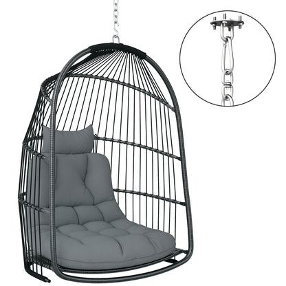 Hanging Chair Hanging Basket with Cushion Poly Rattan Swing Outdoor Indoor Foldable Hanging Chair Loadable up to 150kg Hanging Swing Basket Hanging Chair for Living Room Balcony Terrace Dark Gray
